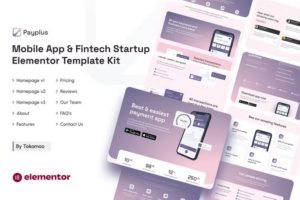 Payplus | Mobile App & Fintech Startup Elementor Template Kit